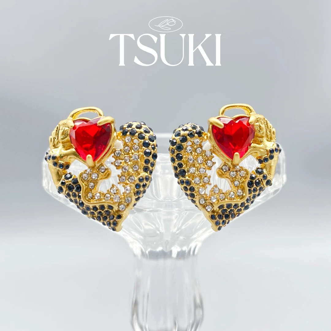 铜合金耳饰 法式 海之歌 美人鱼鸽子红精致立体童话系耳钉 E43