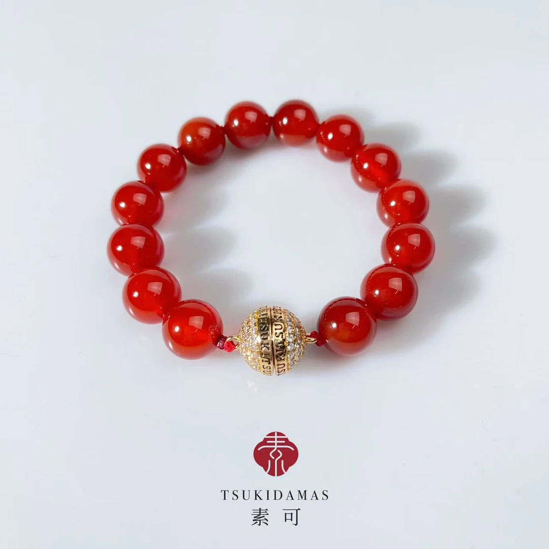 铜合金手链 【红韵】新中式国风约12mm红色珠珠项链S69