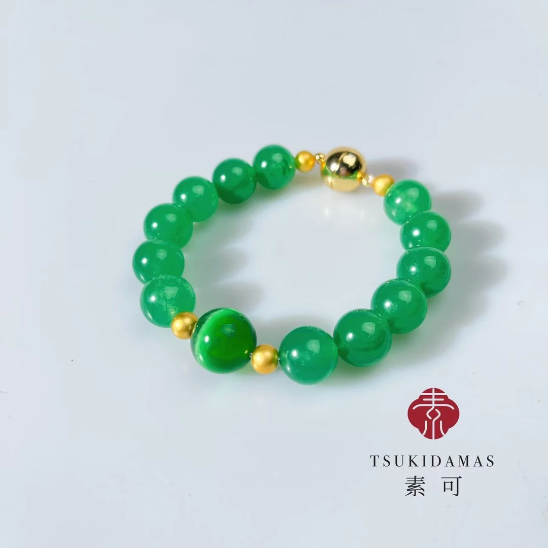 铜合金手链 【碧月】新中式国风约12mm磁吸扣绿色珠珠手链S72