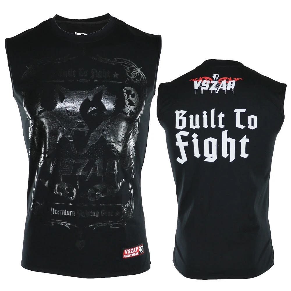 VSZAP前黑后白搏击健身无袖T恤MMA综合格斗UFC柔术散打泰拳训练男