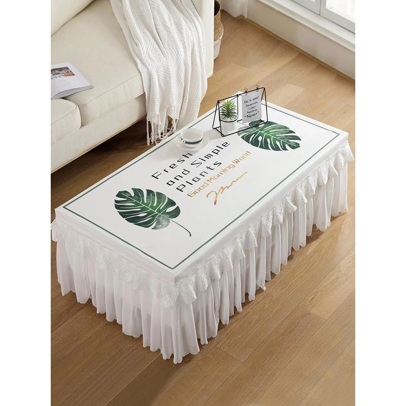 北欧布艺防水茶几桌布长方形电视柜茶几全包套罩客厅雪纺蕾丝桌垫