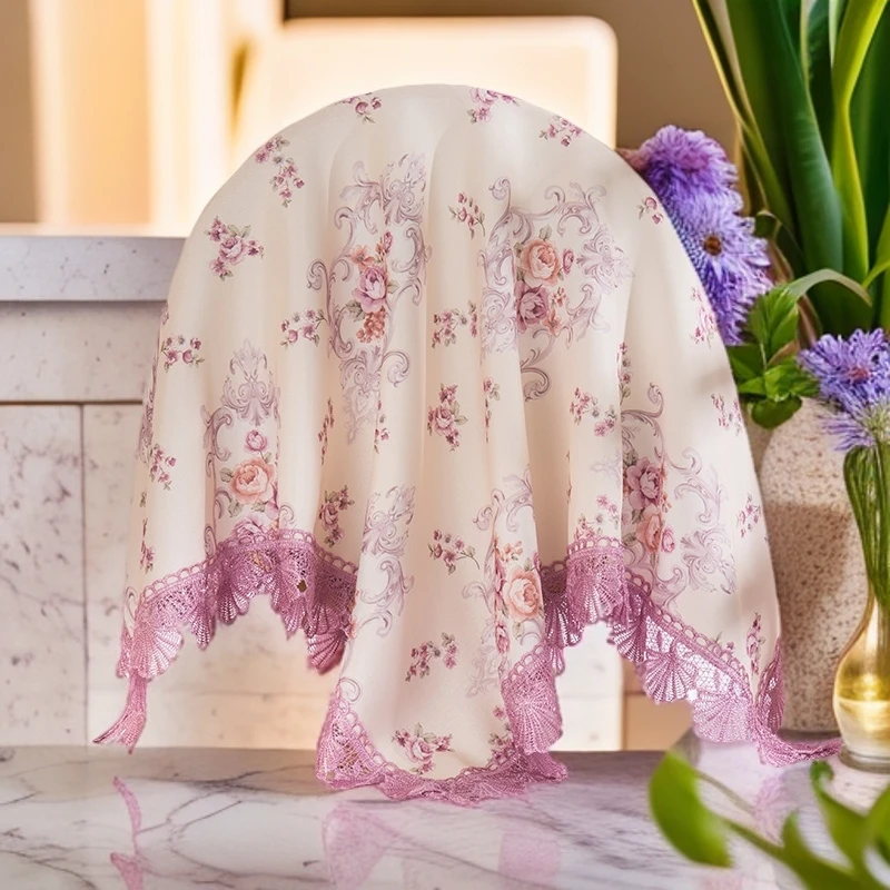 镜子遮尘布帘风水帘唯美田园蕾丝床头柜卧室梳妆台镜子布万能盖巾