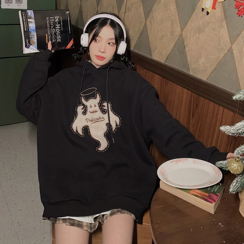 【吵吵家】美式复古撞色调皮鬼加绒卫衣21493