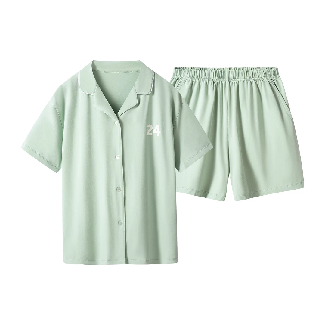 新款浮力网红同款情侣睡衣针织棉睡衣男女家居服套装夏短袖短裤