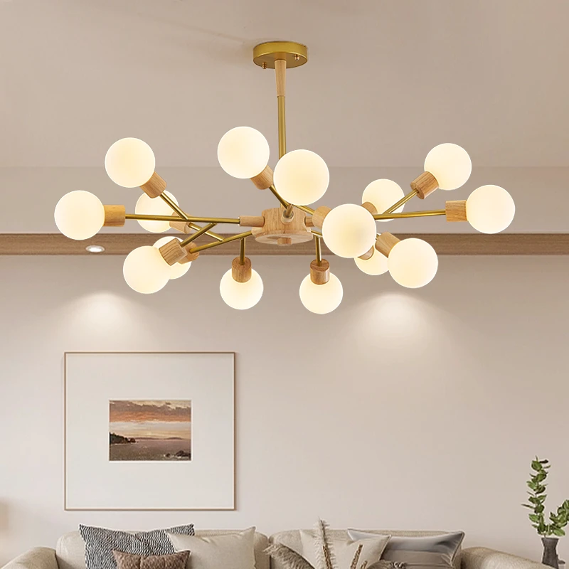 【坤德】北欧吊灯客厅卧室餐厅魔豆分子灯中古奶油风原实木大灯具