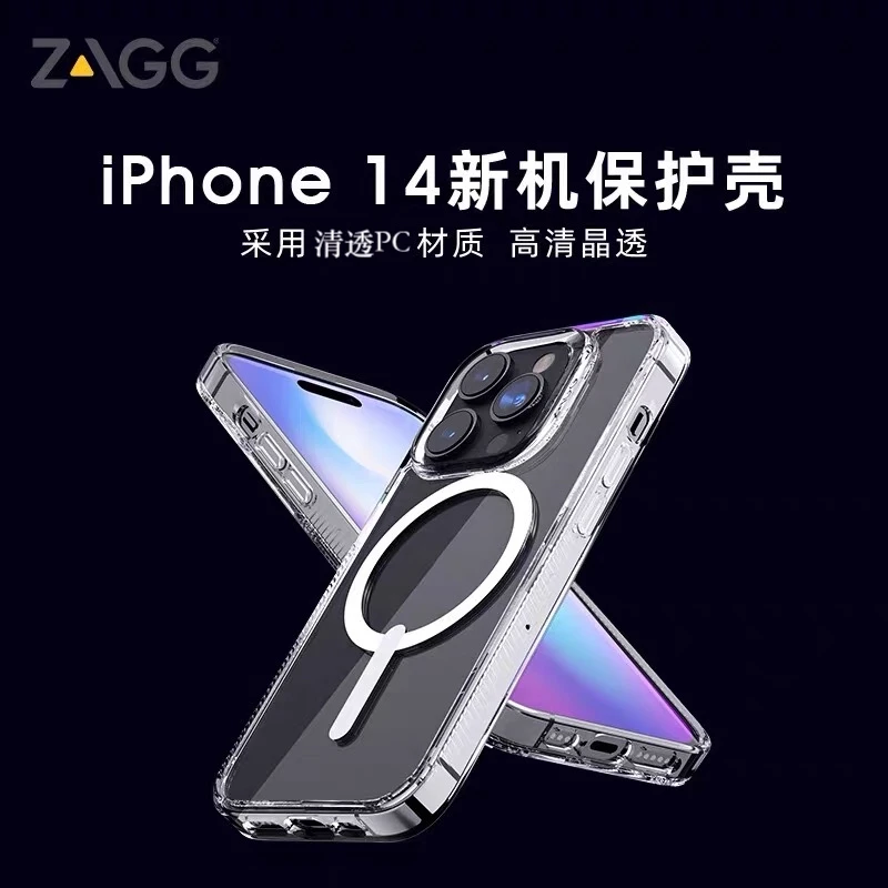 特价清仓zagg苹果14promax手机壳晶透磁吸烟灰色14pm防摔保护套