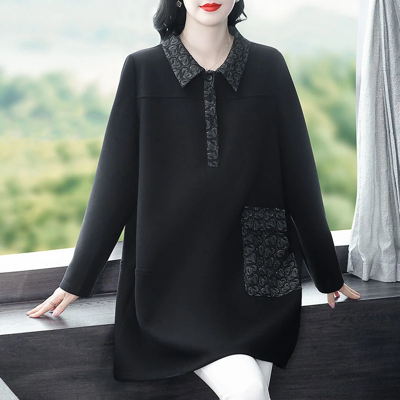 丹思慕大码女装翻领显瘦卫衣2025秋冬韩版宽松遮肉百搭上衣241088