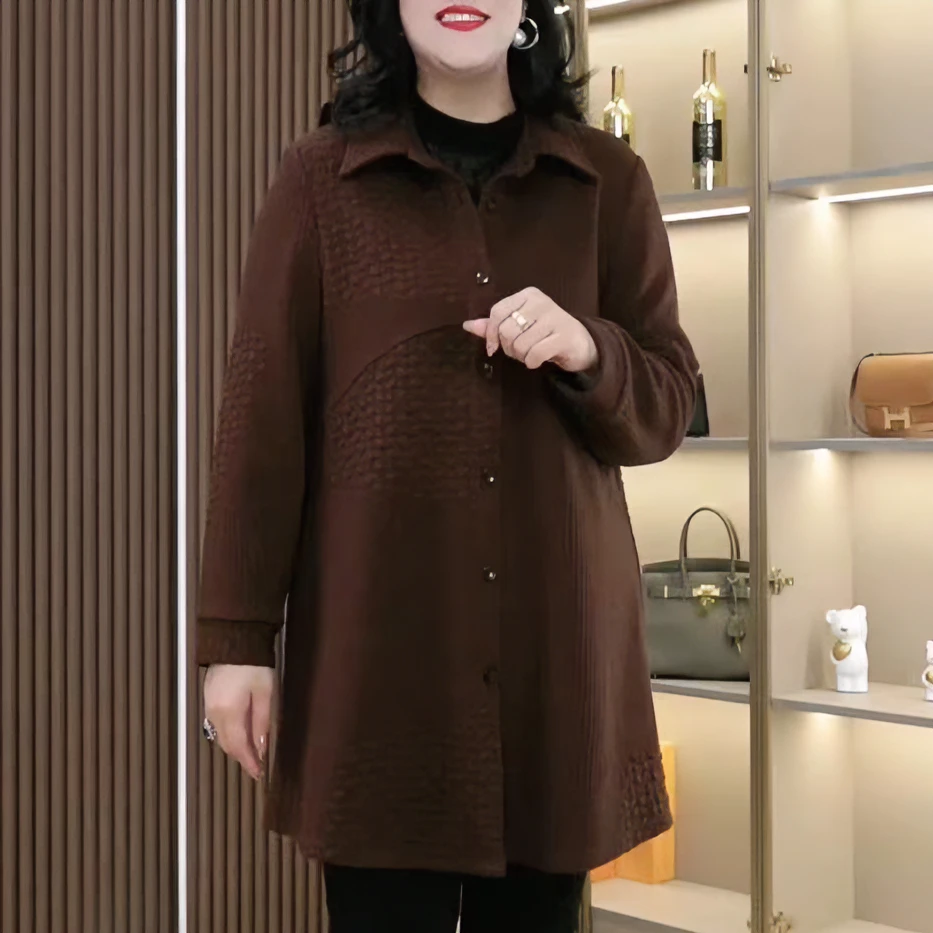 丹思慕大码女装长外套女2025春季新款纽扣翻领宽松上衣外套ZB6138