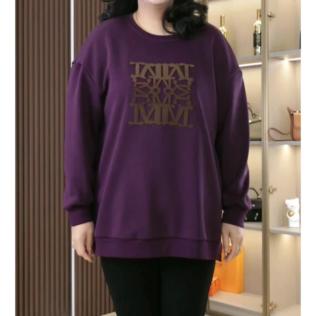 丹思慕秋冬圆领印花卫衣打底女装时尚休闲百搭宽松加绒加厚ZB5493