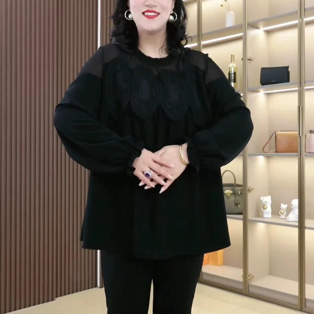 丹思慕大码女装2025早秋新款重工刺绣时尚百搭显瘦长袖ZB6076
