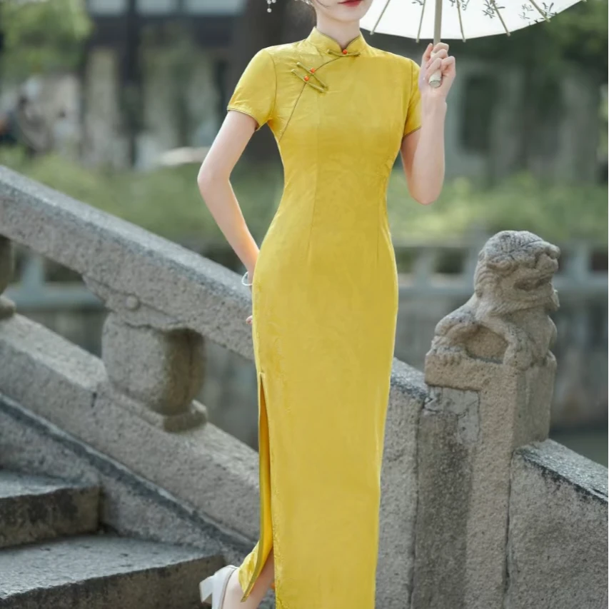 【金榜题名】上上喜夏季新款双层修身少女时尚优雅长旗袍尺码偏小