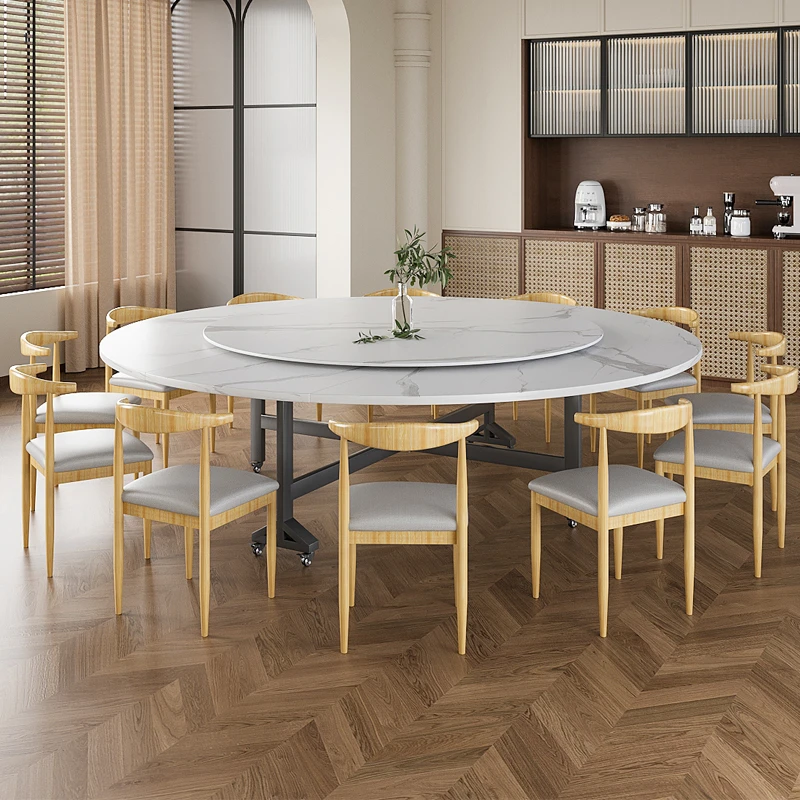 折叠餐桌小户型餐厅移动大圆桌家用10-20人简易餐桌椅套餐吃饭桌