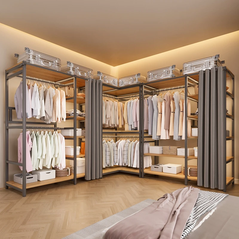 衣柜简易衣柜卧室转角衣柜金属开放式衣柜家用墙角全钢架组装衣柜