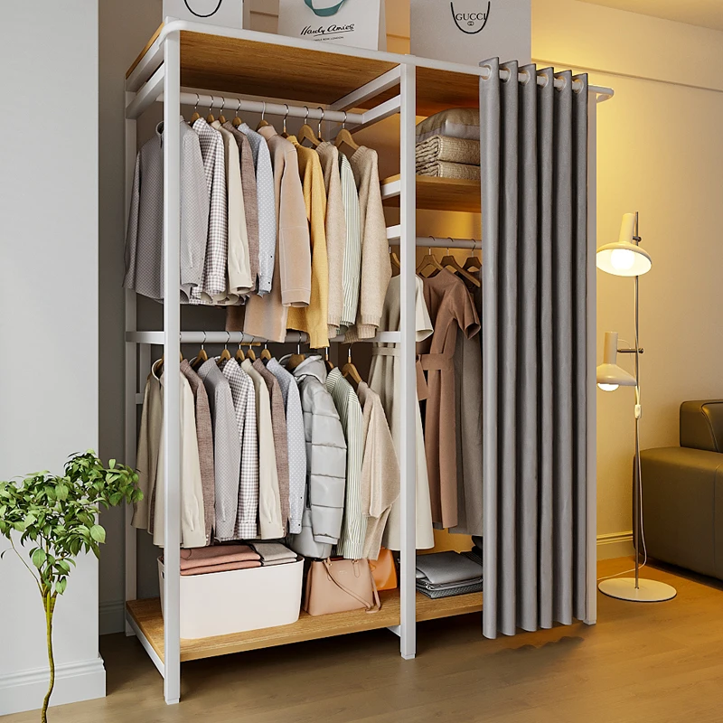 北之木简易衣柜家用卧室衣柜出租房加高出租屋金属架落地衣服衣橱