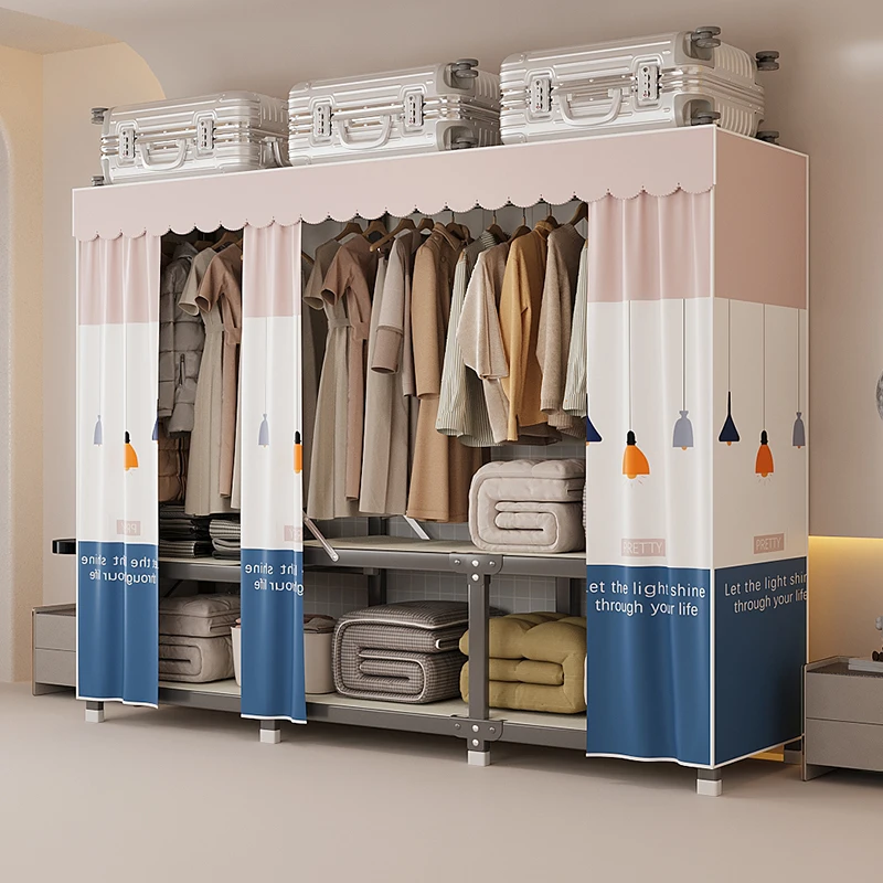 简易衣柜家用卧室折叠布简易衣柜出租房专用全钢架加粗钢管布衣橱