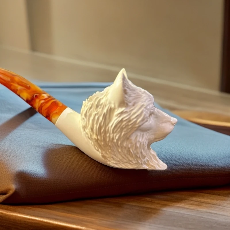 海泡石烟斗凯南动物雕刻狼20*35