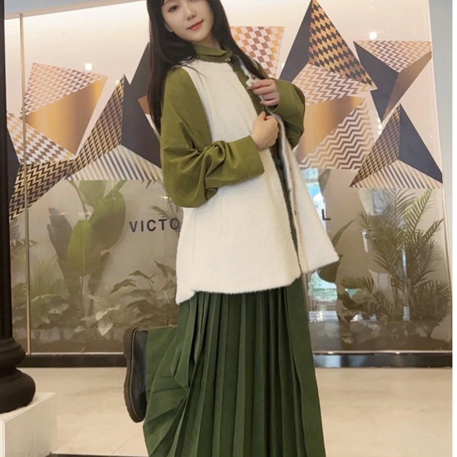 汉黛记明制圆领比甲马面裙套装日常通勤绿色宫袋袖汉服女秋新款