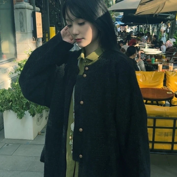 汉黛记明制圆领弓袋袖外套国风日常汉元素秋冬通勤汉服女针织外套