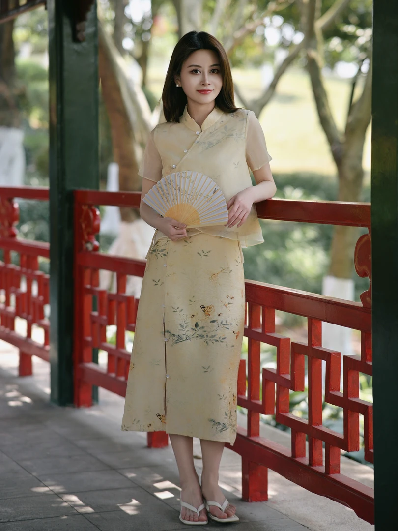 伴夏小个子新中式套装裙气质夏季女装两件套