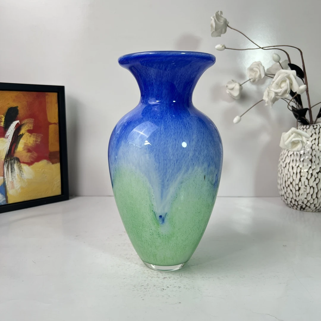 琉璃哥纯手工热塑琉璃《蓝绿渐变花瓶》 家居饰品 装饰摆件礼品