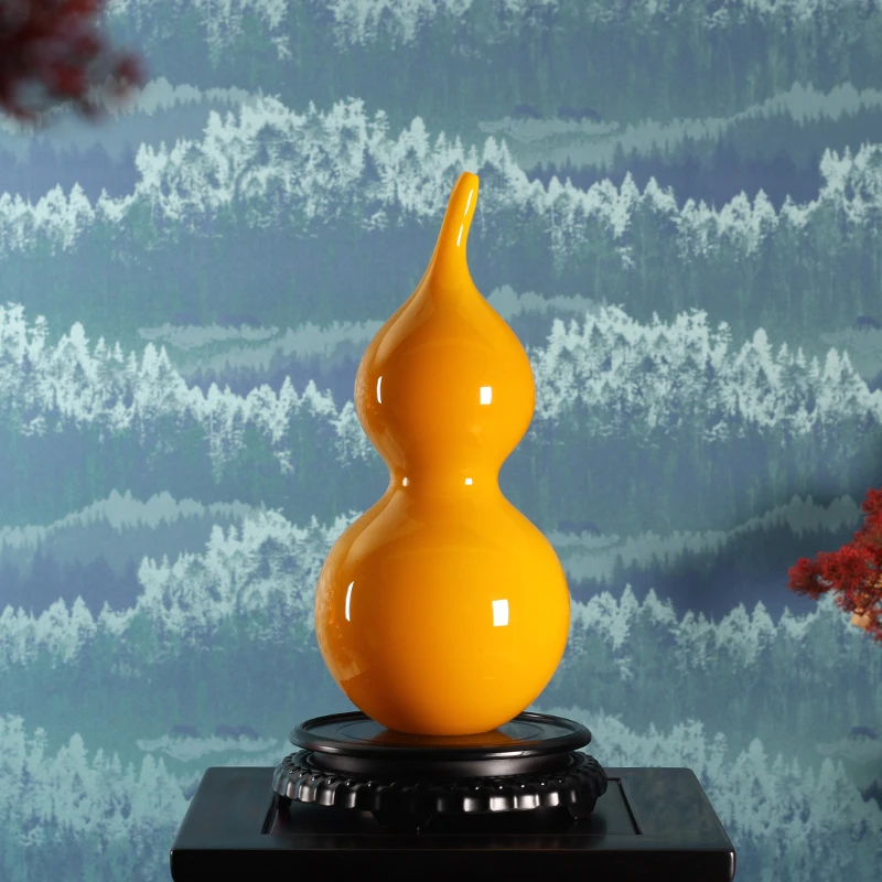 琉璃哥纯手工热塑琉璃《鸡油黄中葫芦》40CM家居饰品 装饰摆件礼品