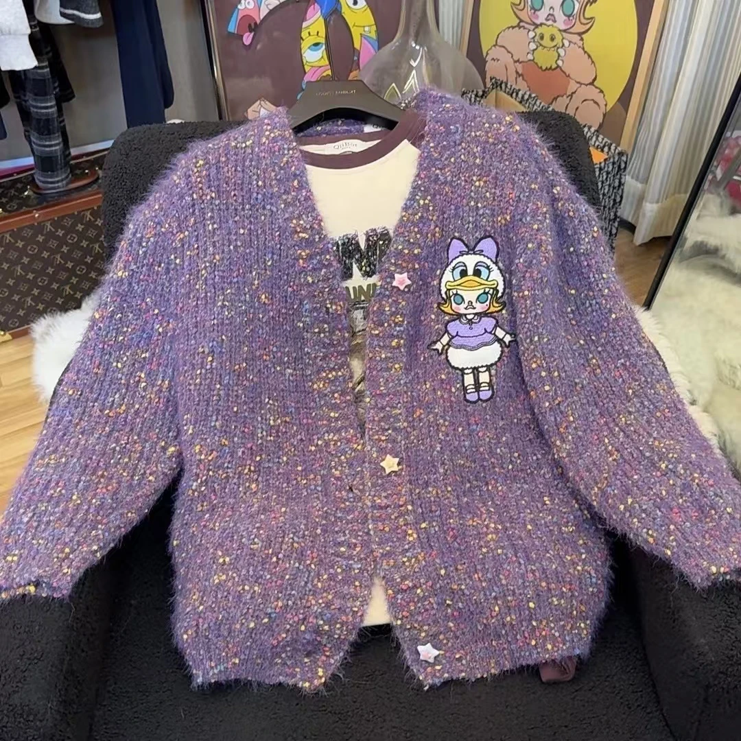 【兜兜】爱跳舞的女孩 新款休闲宽松厚款毛衣开衫外套 井糖豆扣C