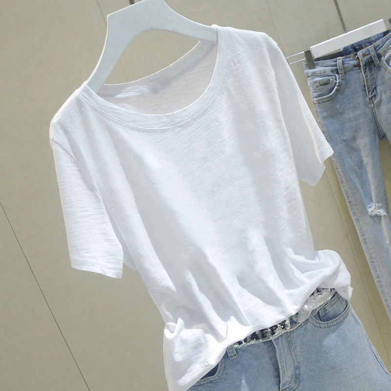莫代尔短袖T恤女士夏季新款休闲百搭减龄打底衫薄款宽松显瘦上衣