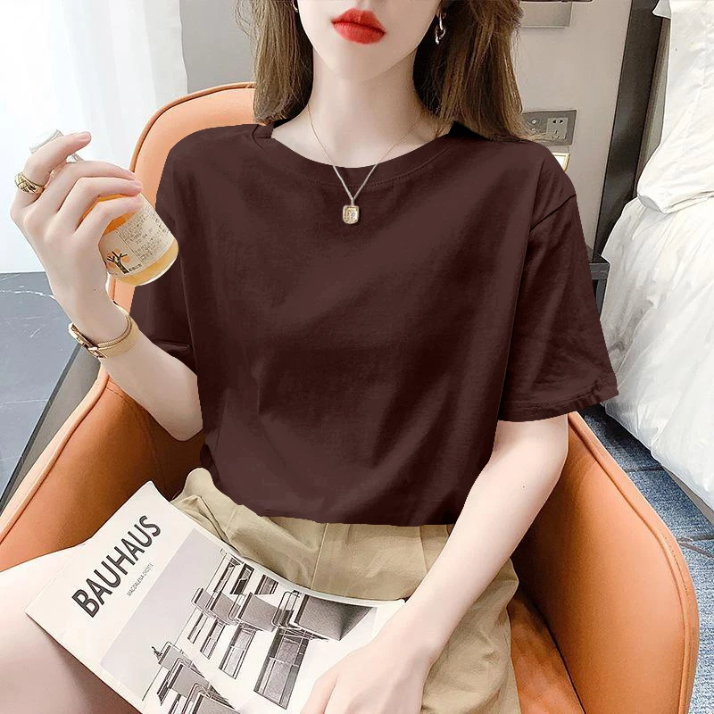 莫代尔短袖t恤女士宽松夏季新款洋气百搭打底衫薄款内搭外穿上衣
