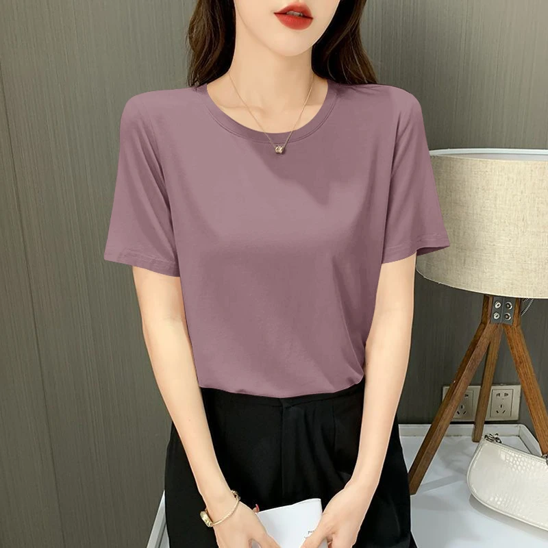 夏季2024新款休闲百搭减龄短袖T恤女宽松莫代尔薄款内搭外穿上衣