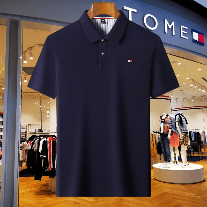 专柜同款美式休闲汤米中年男士翻领纯棉短袖Polo衫商务休闲T恤