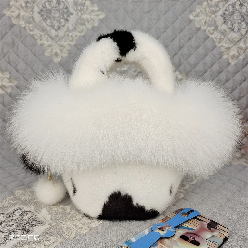 新品进口水貂真毛包篮子包时尚潮流花篮女包单肩包斜挎包联系客服