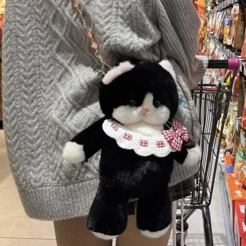 新款可爱秋冬毛绒猫咪包单肩斜挎包百搭水貂真毛公仔女生生日包包