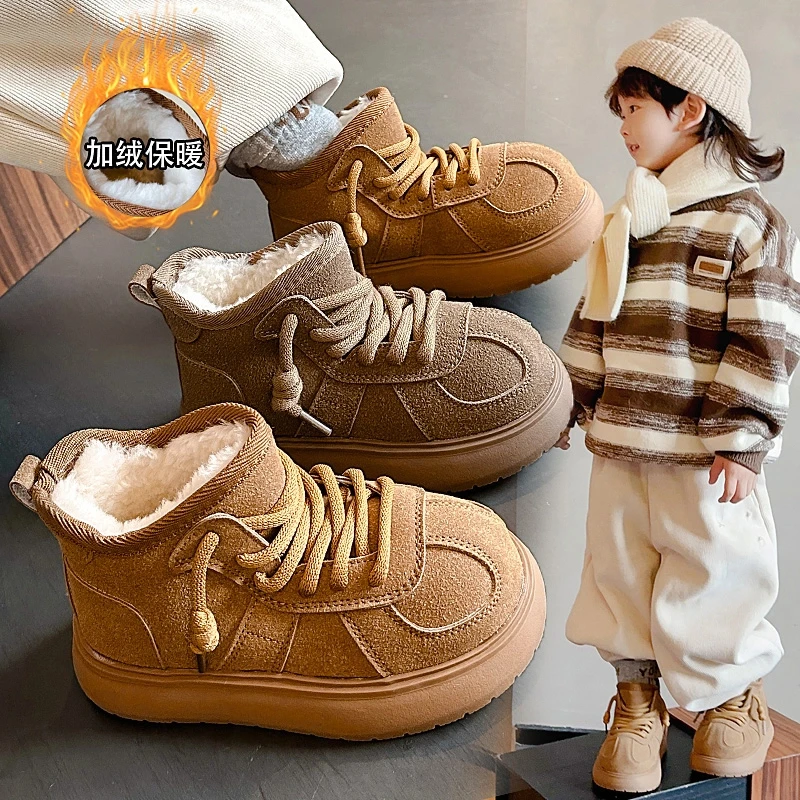 ABC儿童雪地靴冬季新款卡皮巴拉色大头雪地靴加绒保暖休闲百搭鞋