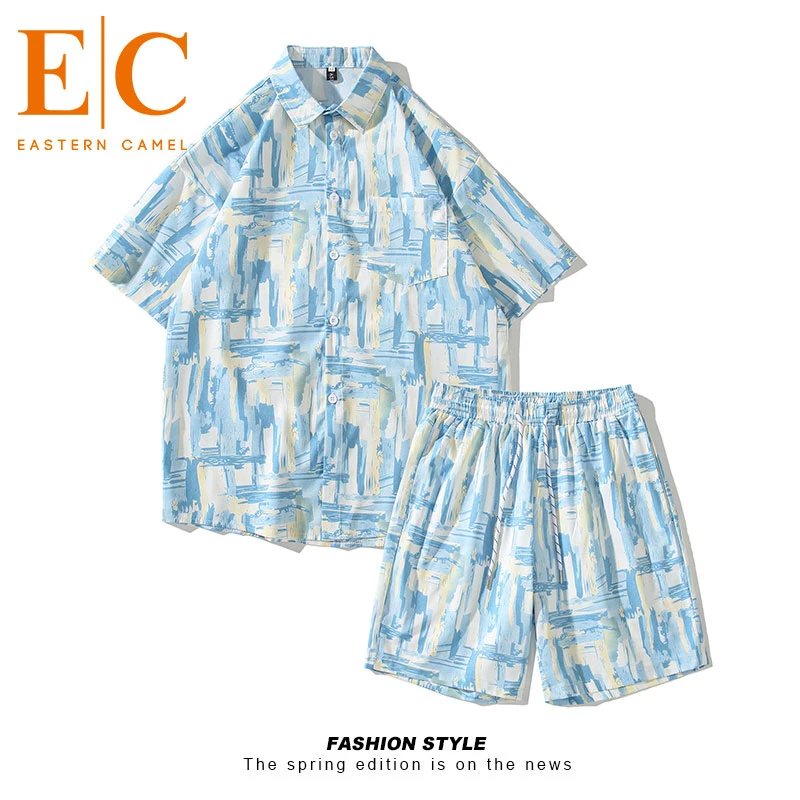 夏季沙滩套装三亚旅游度假男生速干衣服夏威夷海边穿搭情侣花衬衫