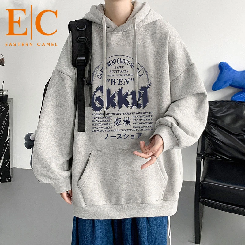 美式连帽长袖卫衣打底衫秋季男ins休闲潮流纯色印花男学生上衣服
