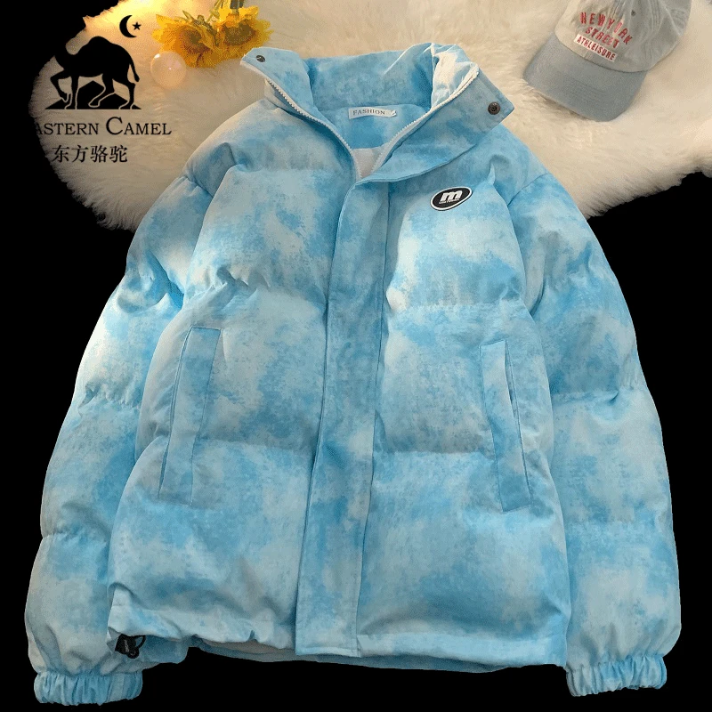 东方骆驼水墨扎染棉衣男冬季保暖加厚外套国潮美式青少年情侣棉服