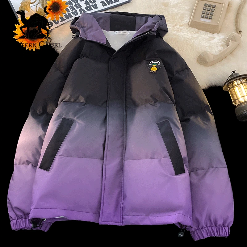 东方骆驼棉服男士款冬季渐变潮牌青少年学生棉衣外套加厚棉袄冬装