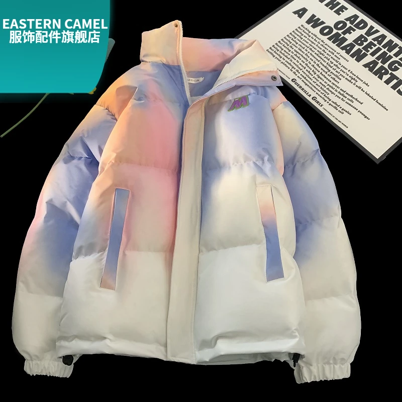 东方骆驼冬季国潮渐变棉衣男宽松大码加厚保暖情侣棉服面包服外套
