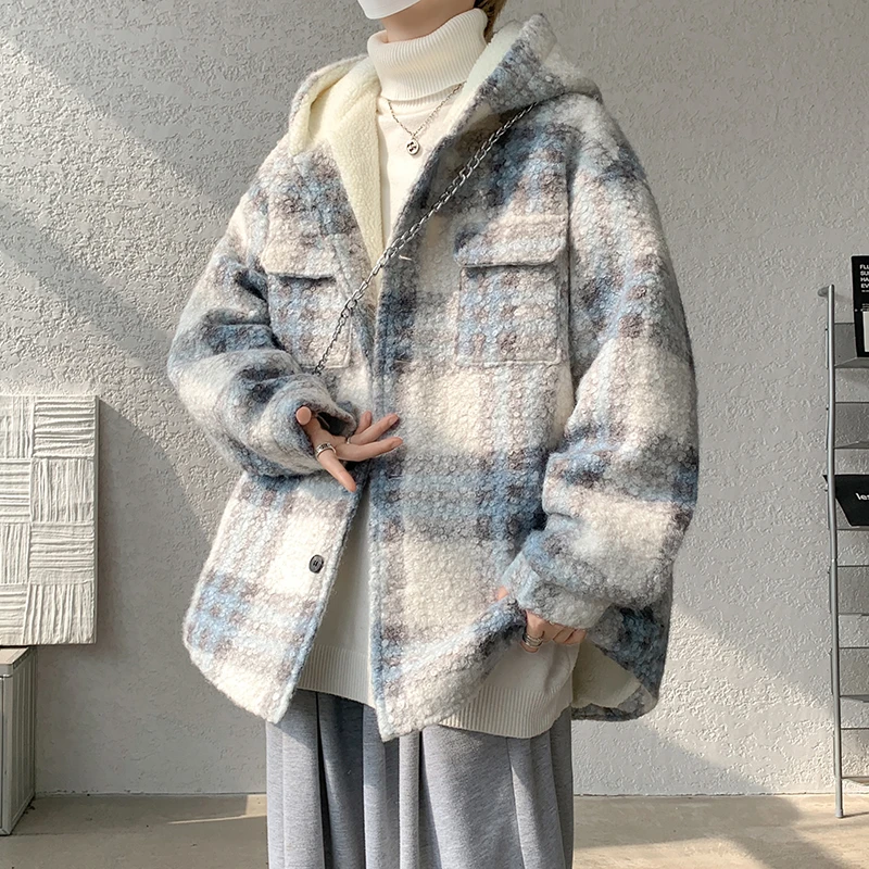 东方骆驼小香风毛呢外套男秋冬美式休闲格子外套潮时尚百搭上衣服