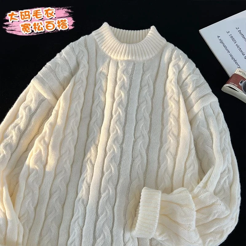 东方骆驼潮半高领打底线毛衣男ins潮流宽松秋冬季加厚麻花针织衫