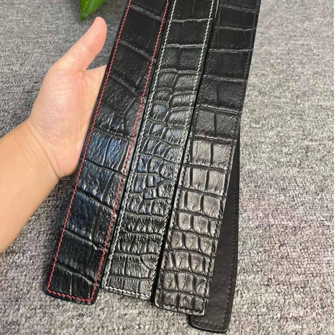 品味男人湾鳄原汁原味鳄鱼真肚皮带3.8宽 肚皮钨钢扣头黑色经典