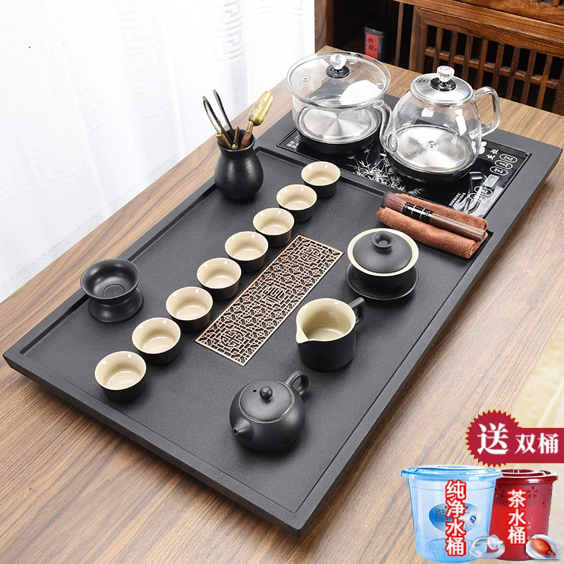 古弘石头茶盘整套茶具套装家用简约一体带烧水电器高档客厅泡茶台
