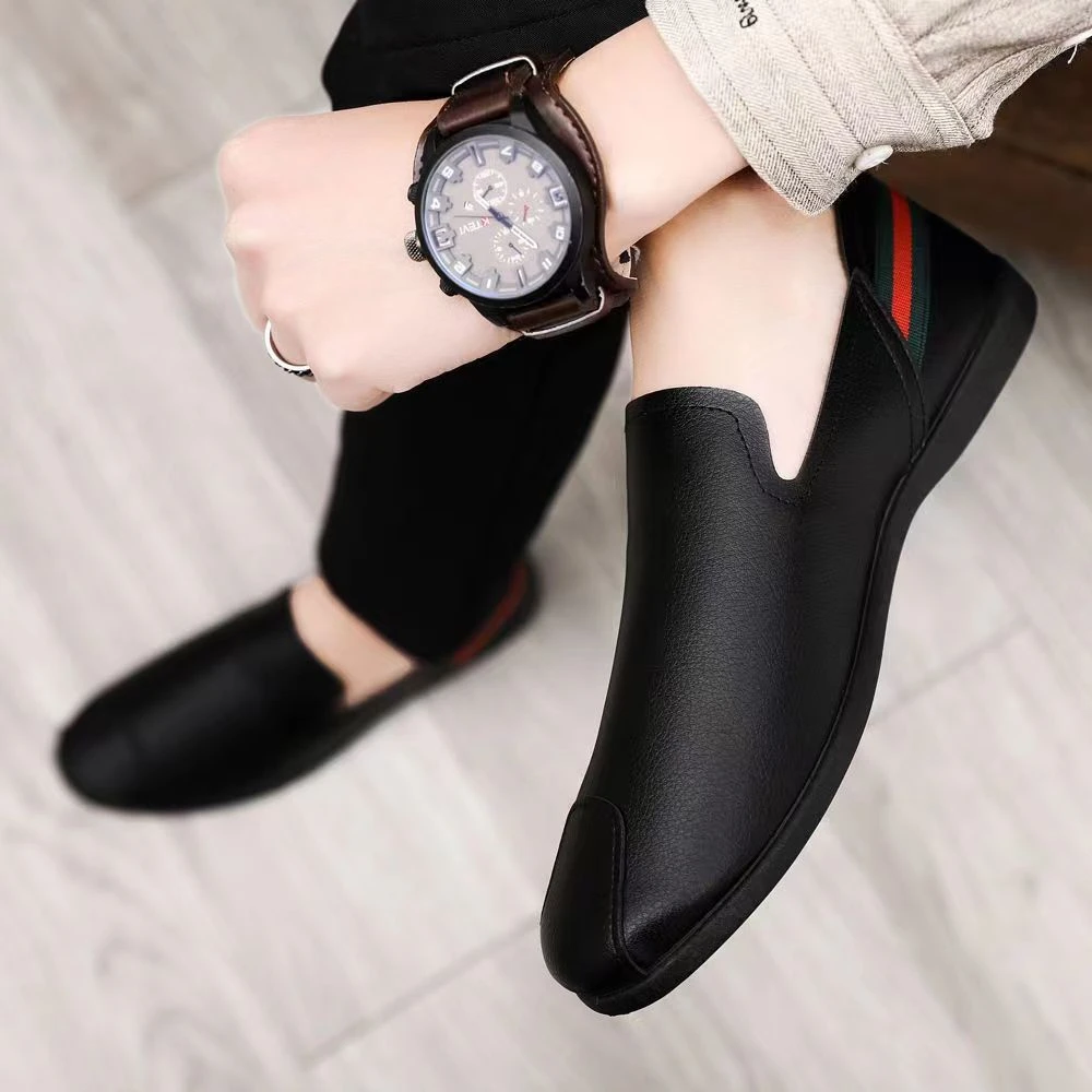 百搭鞋商务春季休闲鞋软底防滑休闲高帮百搭高档休闲男皮鞋时尚