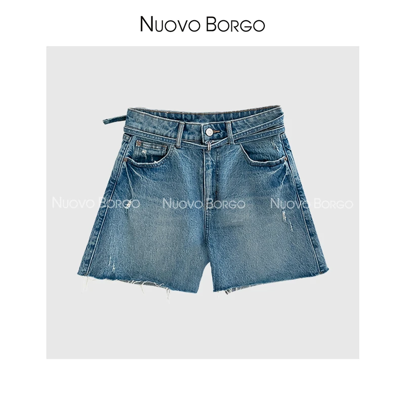 Nuovo Borgo T62/23037 【日落沙滩】毛边破洞热裤A字阔腿牛仔短裤