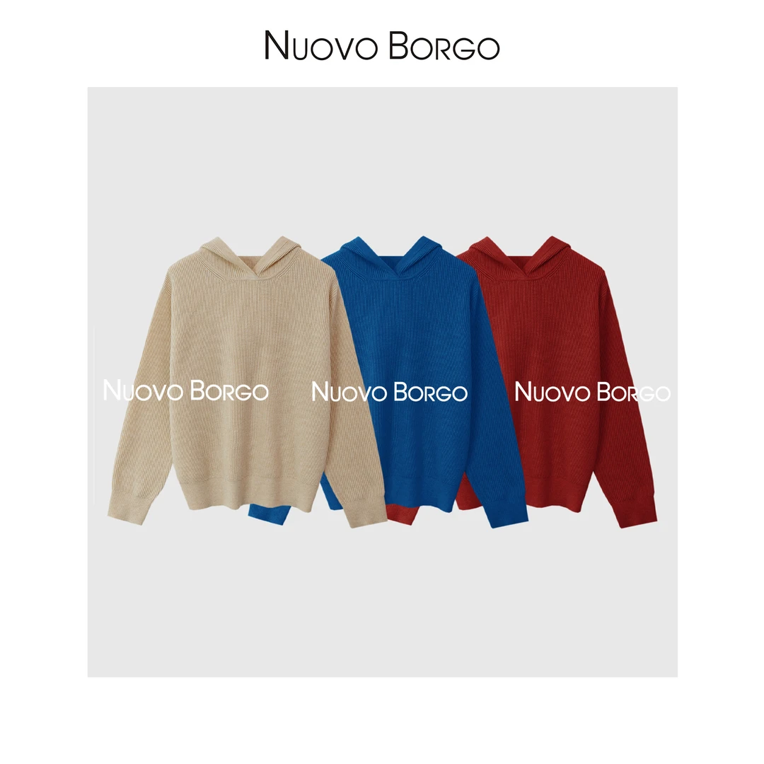 Nuovo Borgo X20/11305 软糯宽松连帽针织衫打底羊毛卫衣显瘦遮肉
