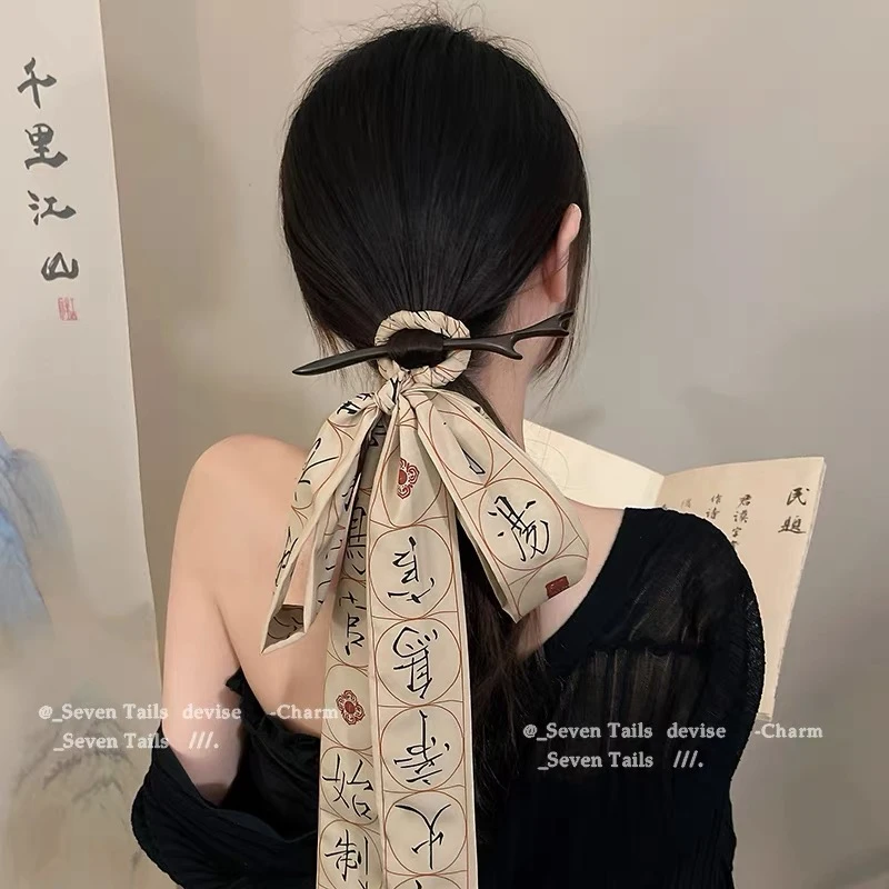 合金布艺发饰 新中式鹿角发簪女古风优雅发带仙气蝴蝶结网红头饰