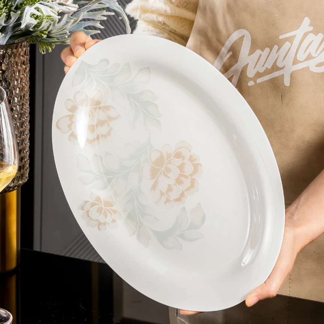 景德镇高温陶瓷青雅12英寸大鱼盘1个装