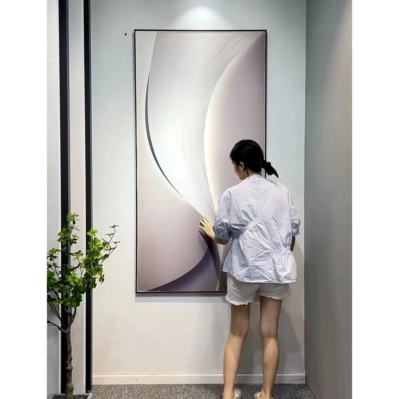 现代极简奶油风客厅装饰画轻奢风玄关走廊入户壁画防水哑光艺术布