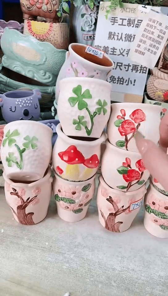 【闪购商品】陶瓷15cm以下@@田园花盆十件套