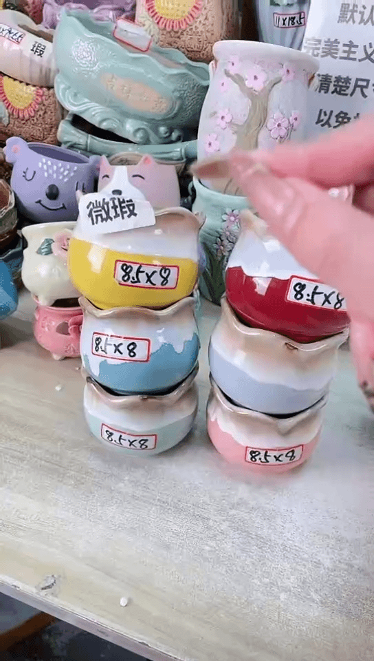 【闪购商品】陶瓷15cm以下@@B1-05A嘟嘟花盆6件套